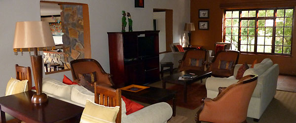 Lounge mit kleiner Bibliothek in der Misty Mountain Lodge