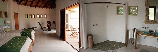 Nxai Pan Camp: Zimmer und Bad © Foto: Kwando Safaris