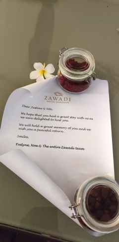 Zawadi Hotel, Dankesschreiben des Hotels an die Gäste &copy; Foto: Justine Retzar | Outback Africa Erlebnisreisen