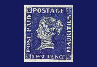 Blaue Mauritius aus der zweiten Serie von 1848, Blue Penny Museum &copy; Foto: Wikimedia Commons