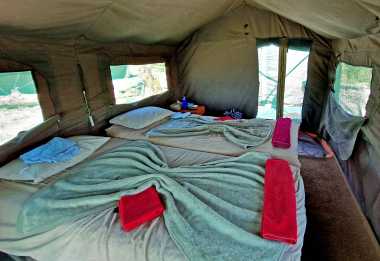 Innenausstattung  der Zelte beim Komfortcamping in Moremi &copy; Foto: Jacqueline Korb | Outback Africa