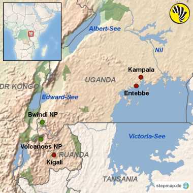 Bwindi und Volcanoes Nationalpark sind die wichtigsten Ziele für Reisen zu den Berggorillas.