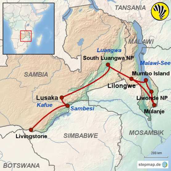 Karte Sambia und Malawi – auf Livingstones Spuren &copy; Foto: Outback Africa