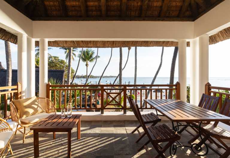 Überdachte Terrasse der Junior Suite Seas View, Sakoa Boutik Hotel Mauritius © Foto: Sakoa Boutik Hotel
