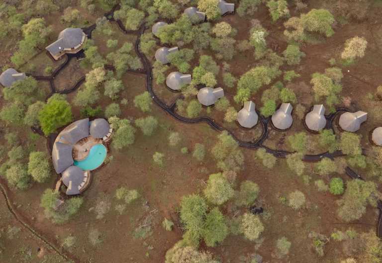 Luftansicht des Severin Safari Camp, Tsavo Nationalpark, Kenia © Foto: Severin Safaris