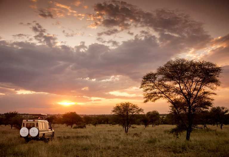 Pirschfahrt bei Sonnenuntergang in der Serengeti © Foto: Four Seasons Group