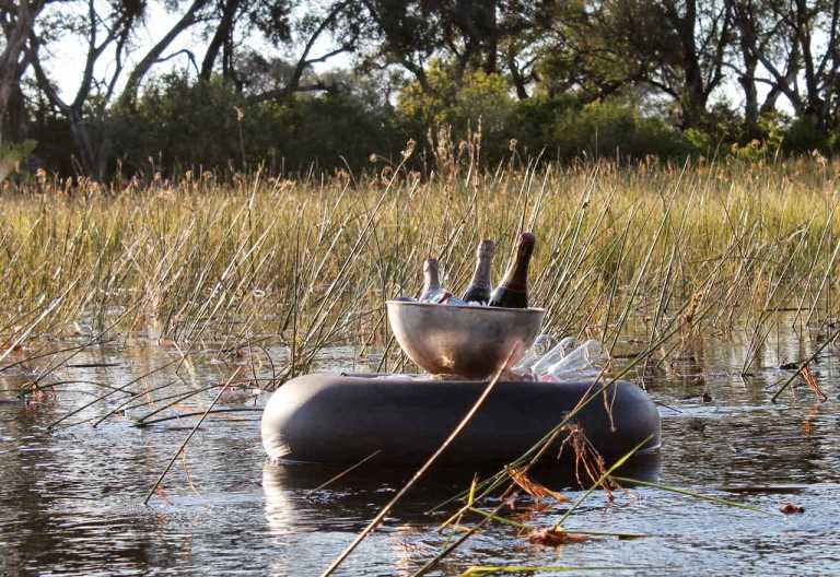 Xudum Lodge, schwimmende Getränke © Foto: Ulrike Pârvu | Outback Africa