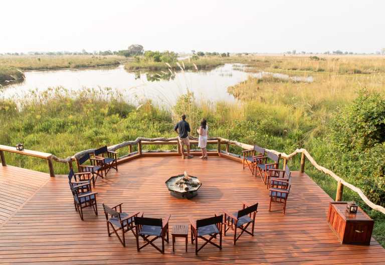 Boma im Shinde Camp mit Ausblick auf das Okavango Delta © Foto: Ker& Downey