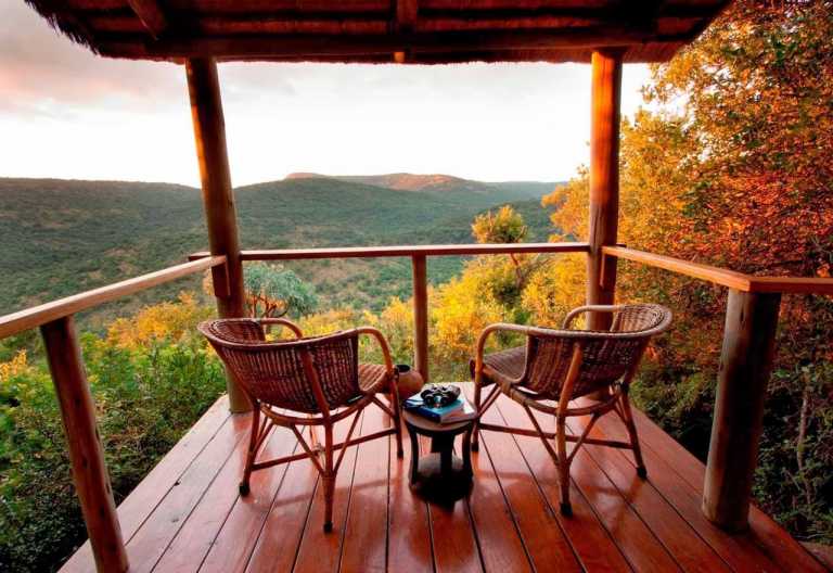 Isibindi Zulu Lodge. Aussicht von der Terrasse des Chalets