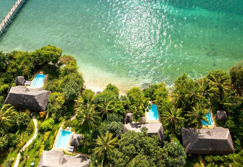 Luftaufnahme der Ocean Front Villas, Zanzi Resort